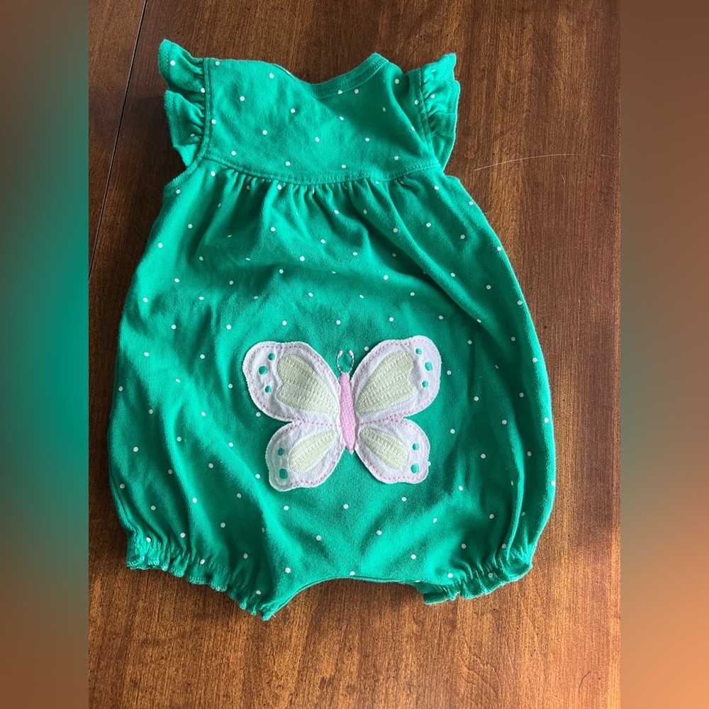 Carter's Green Polka Dot Baby Romper Size 3 Months - Picture 2 of 3